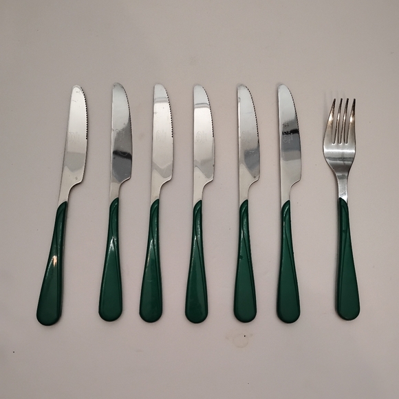 Vintage Lot Of 7 WF Washington Forge Swirl‎ Stainless Flatware Teal / Green - Picture 1 of 8